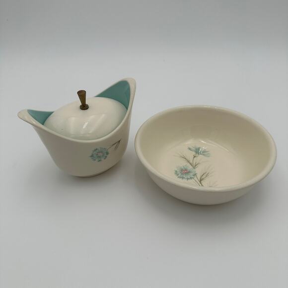 Vtg Cereal Bowl by Taylor Smith Taylor Boutonniere 2 Flower Pattern Mid century - Picture 6 of 8